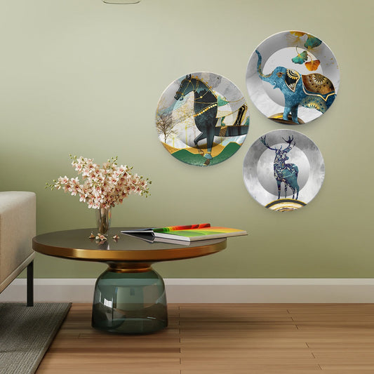 Modern Decorative Animals Art Wall Plates Set of 3