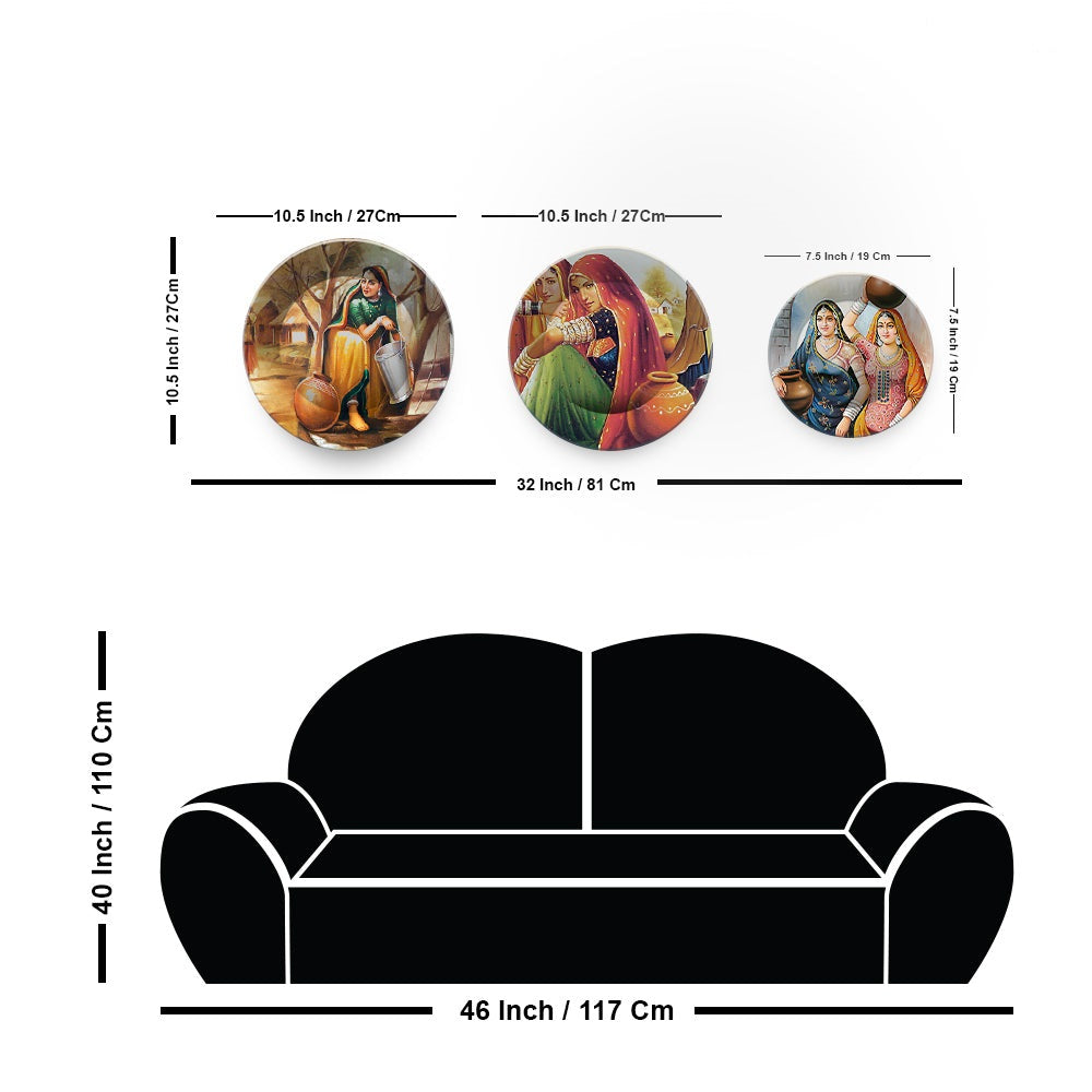 Premium 3 Pieces Ceramic Wall Plates Painting of Indian Culture and Modern Art