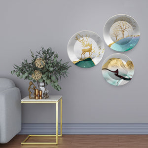 Premium Wall Plates Painting of Golden Deer Art Set of 3