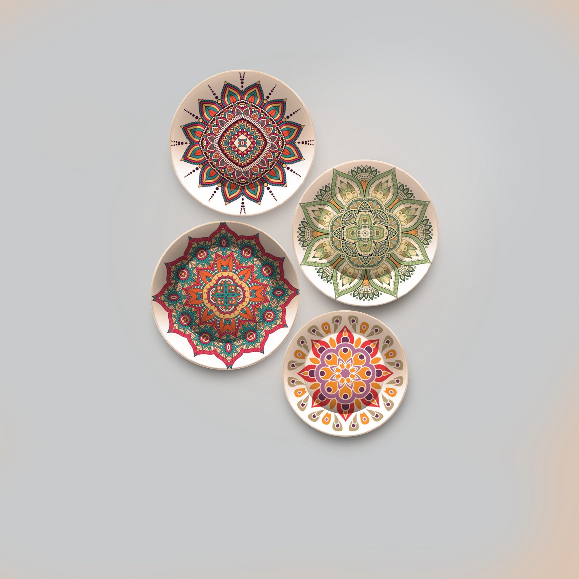 Mandala Pattern Design Premium 4 Pieces Ceramic Wall Plates Painting