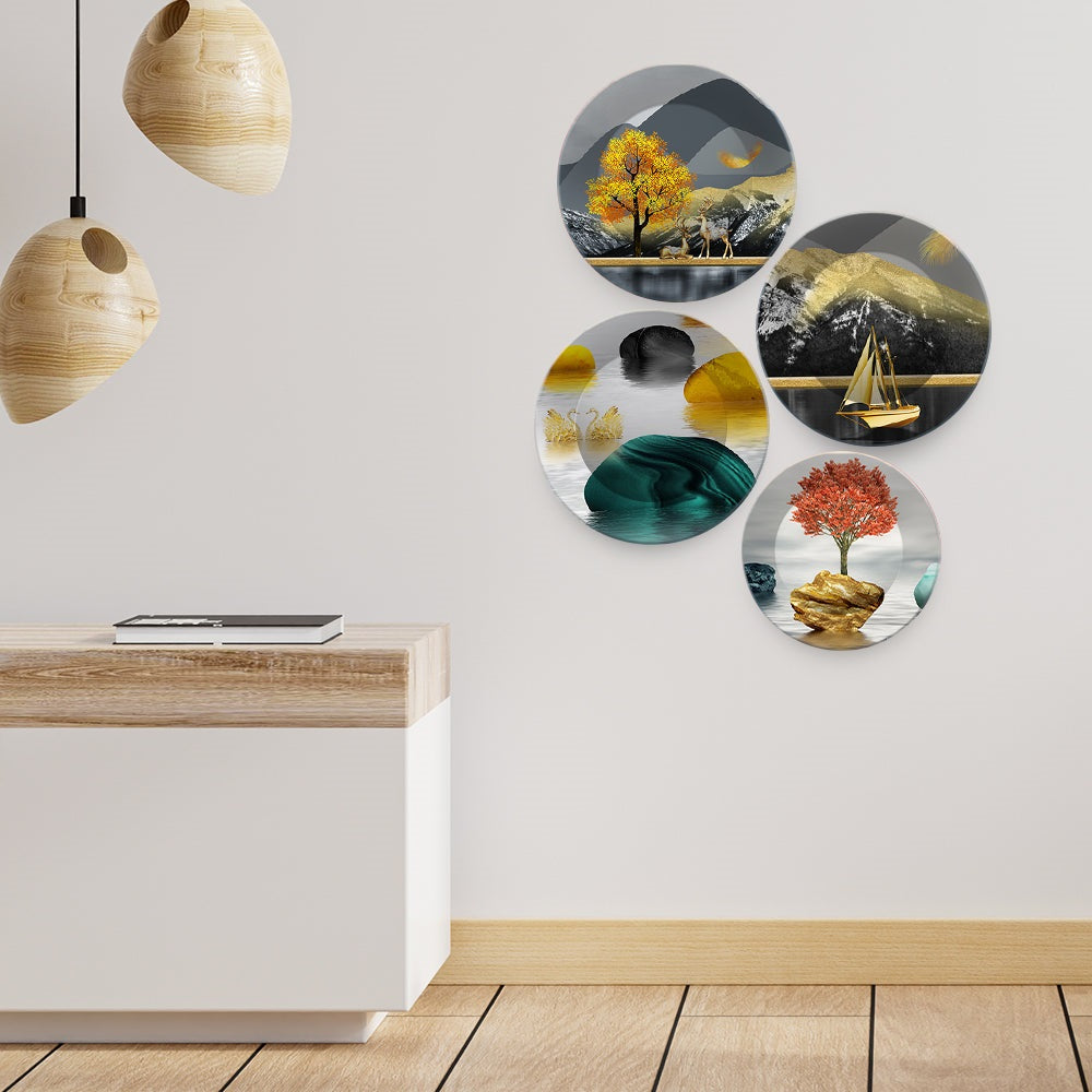 Beautiful Nature Scenery Wall Plates Set of 4