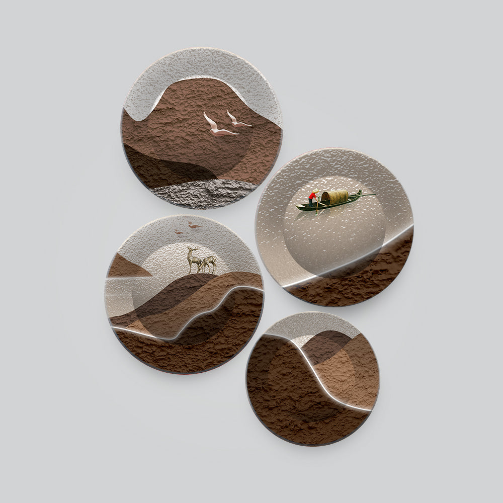 Premium Mountain Landscape Scenery Painting Wall Plates Set of 4