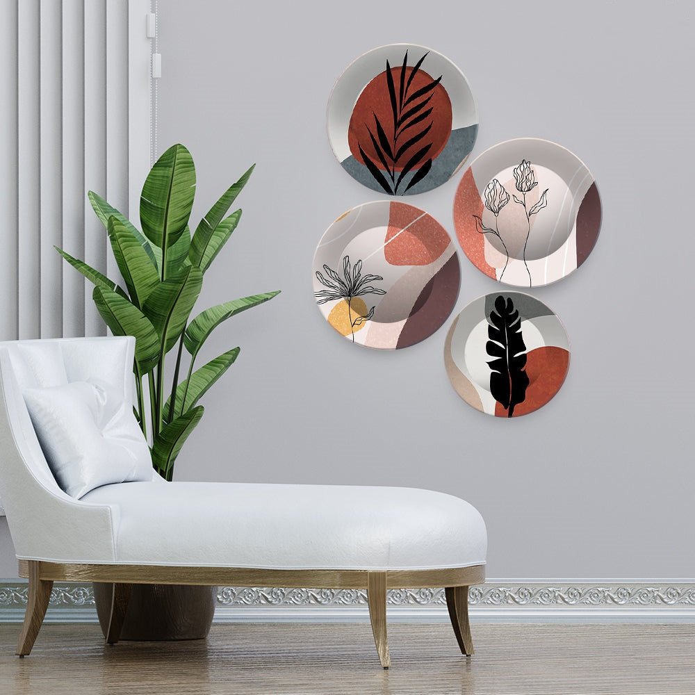 Premium Textured Leaves Art Wall Plates Painting Set of Four