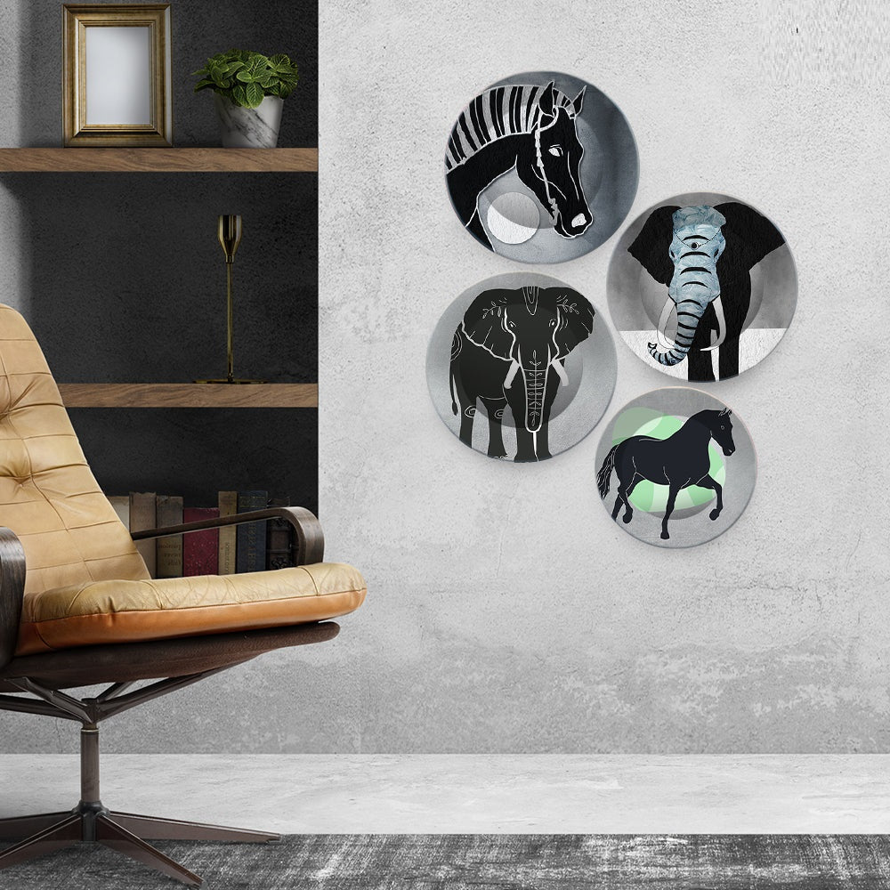 Modern Art of Decorative Animals Wall Plates Set of 4