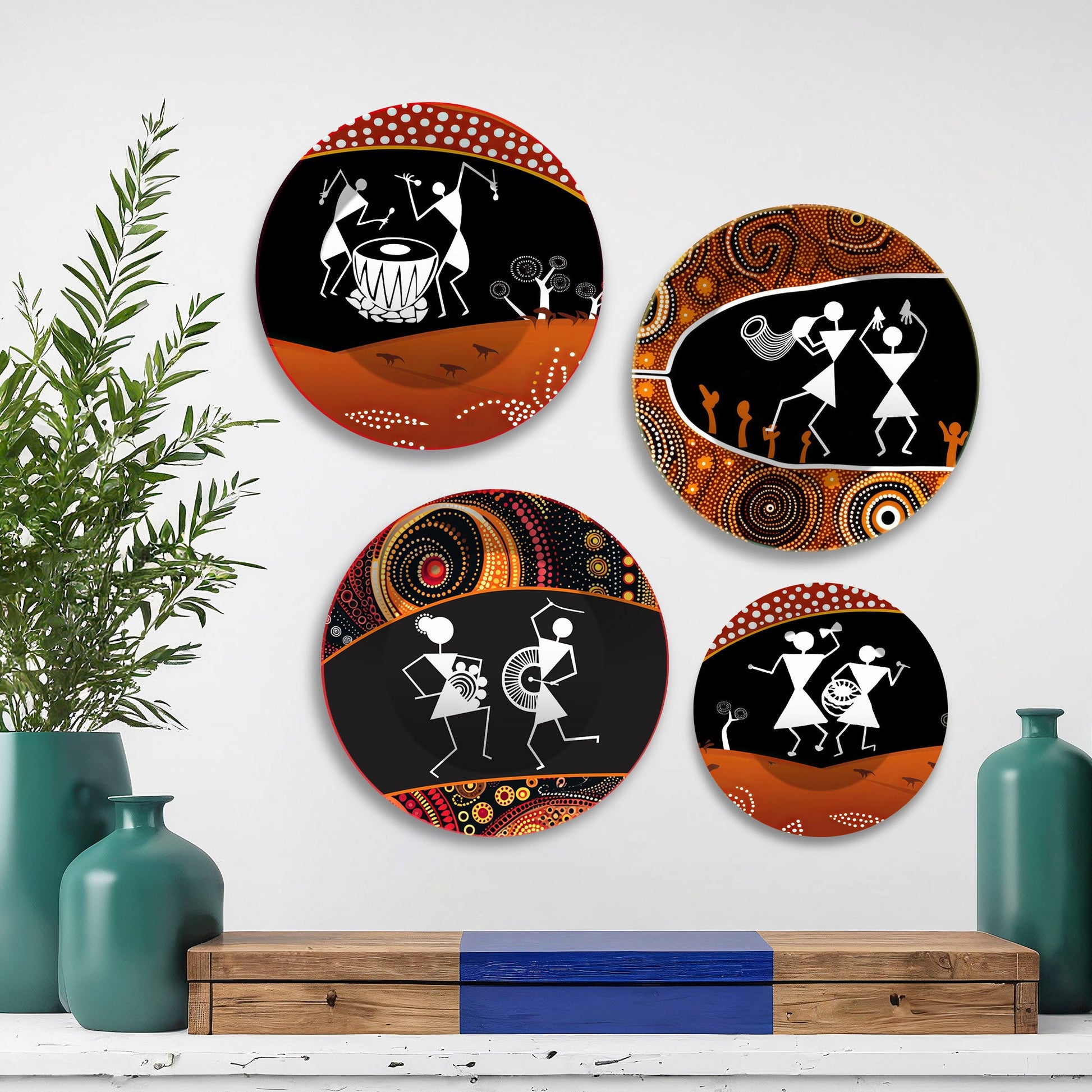 Warli Art Premium Wall Plates Painting Set of Four