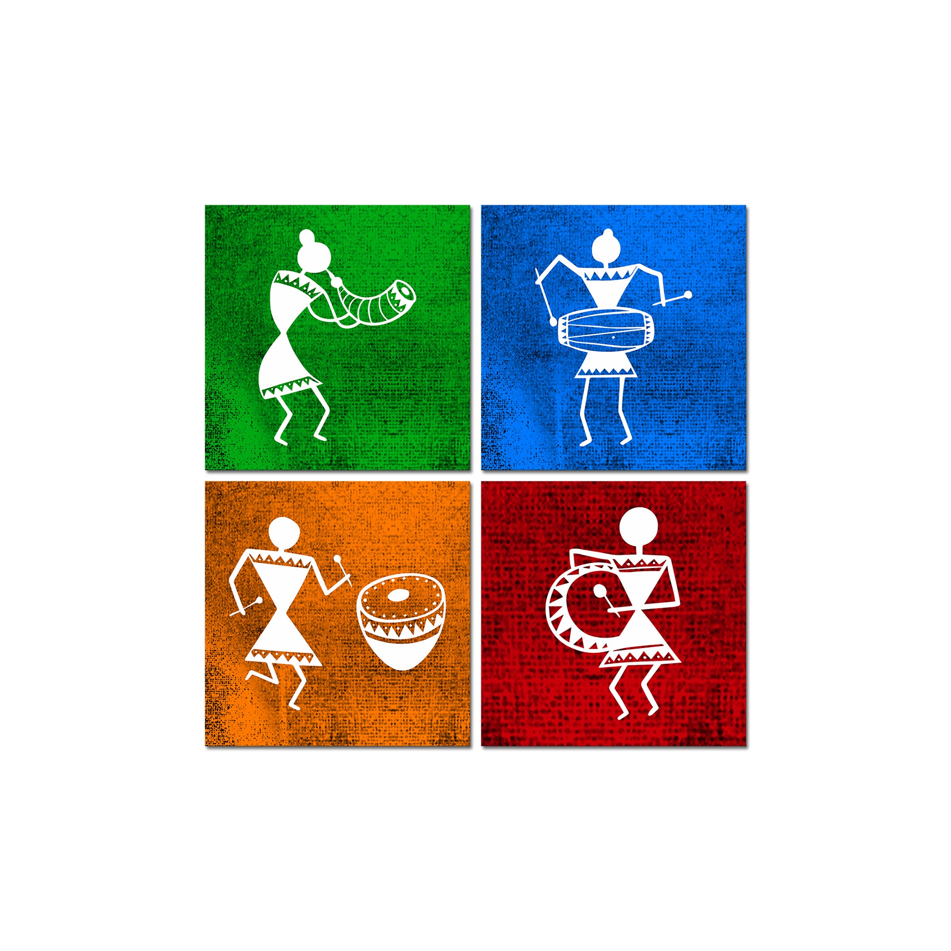 Warli Art Wall Hanging Painting, Set of Four Panels