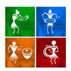 Warli Art Wall Hanging Painting, Set of Four Panels