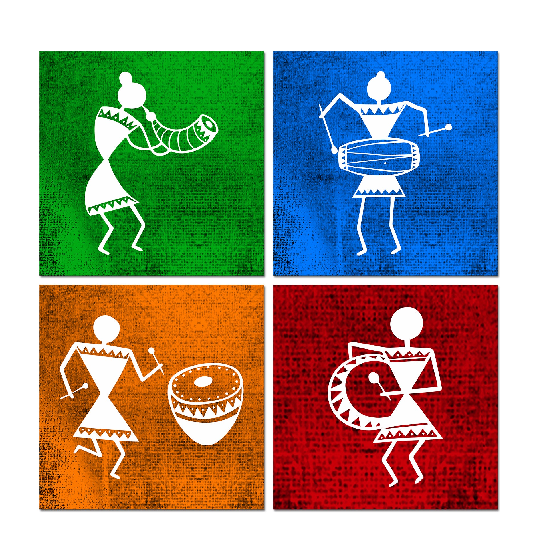 Warli Art Wall Hanging Painting, Set of Four Panels