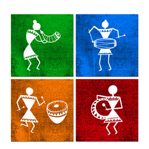 Warli Art Wall Hanging Painting, Set of Four Panels