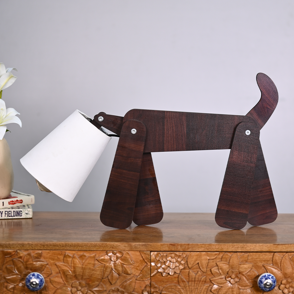 Wooden Playing Dog Night light Table Lamp