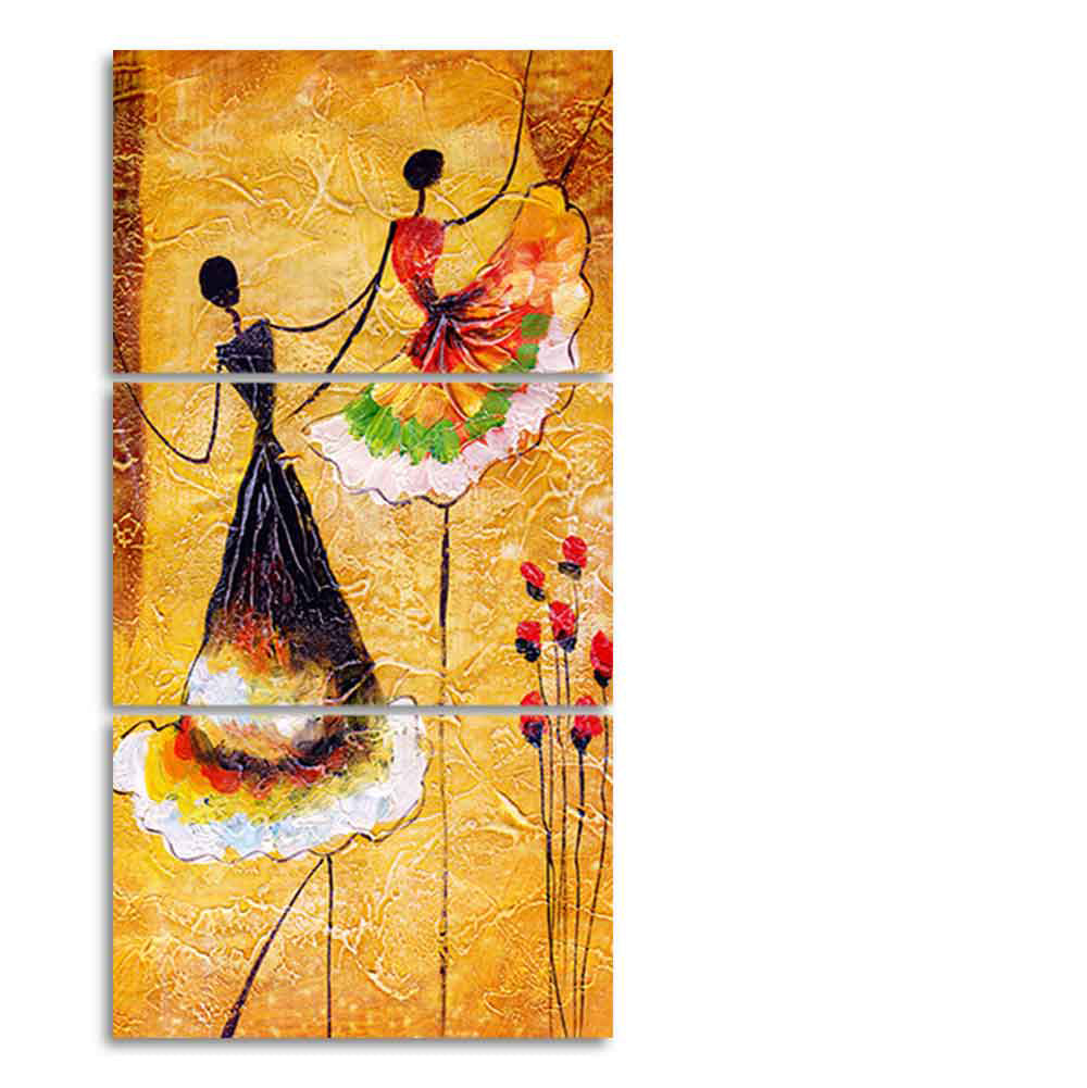 A Beautiful 3 Pieces Wall Painting of Dancing Beauties Warli Art