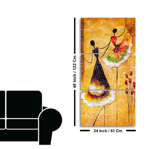 A Beautiful 3 Pieces Wall Painting of Dancing Beauties Warli Art