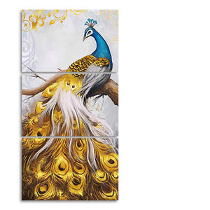 A Beautiful 3 Pieces Wall Painting of Golden Peacock