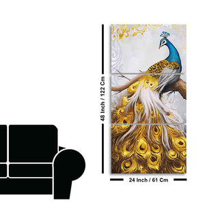 A Beautiful 3 Pieces Wall Painting of Golden Peacock