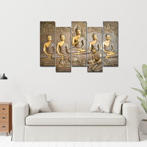 A Beautiful 5 Pieces Wall Painting of Lord Buddha in Temple