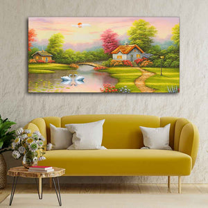 A Beautiful Scenery of Old Houses Canvas Wall Painting