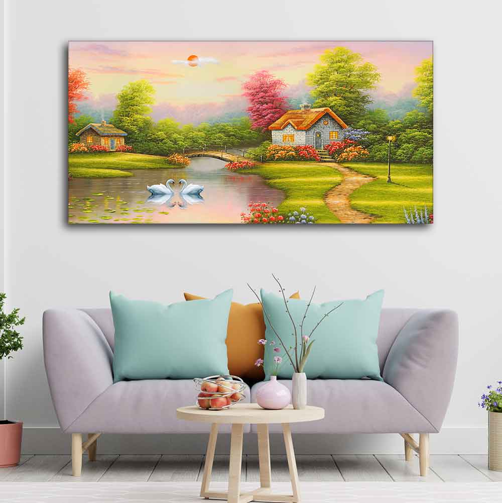 A Beautiful Scenery of Old Houses Canvas Wall Painting