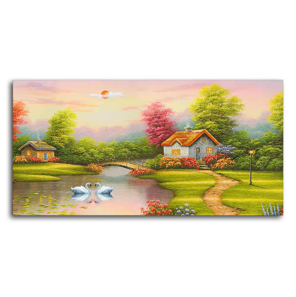 A Beautiful Scenery of Old Houses Canvas Wall Painting