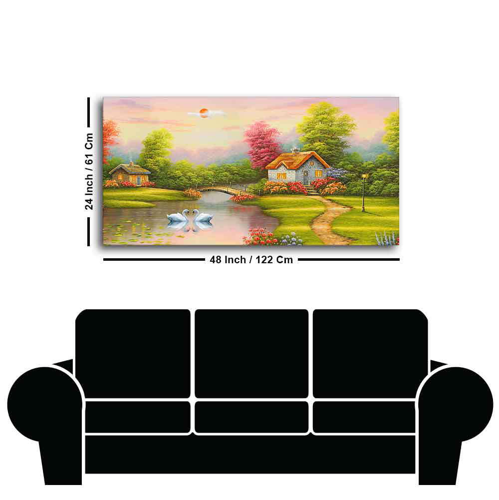 A Beautiful Scenery of Old Houses Canvas Wall Painting