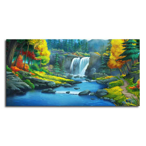 A Beautiful Scenery of Waterfall In Forest Canvas Wall Painting