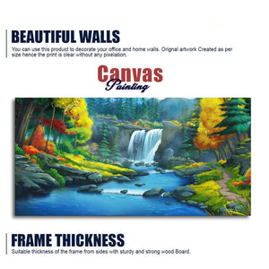 A Beautiful Scenery of Waterfall In Forest Canvas Wall Painting