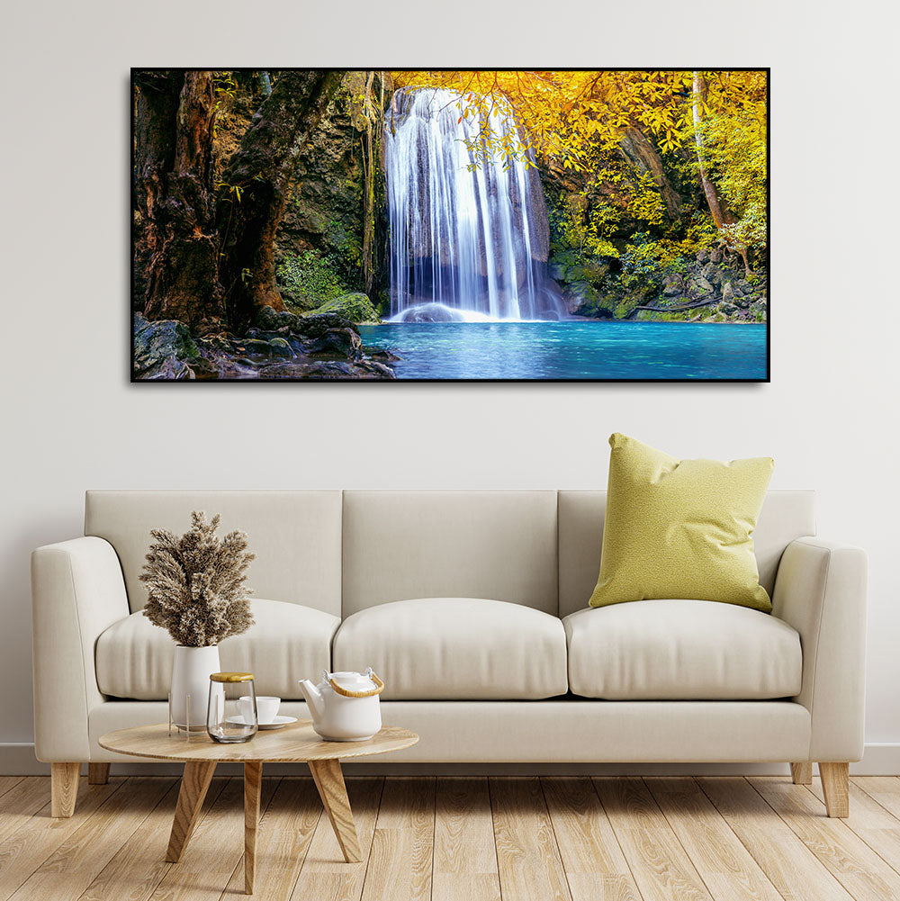 A Beautiful view of Erawan Waterfall Abstract Premium Canvas Wall Painting