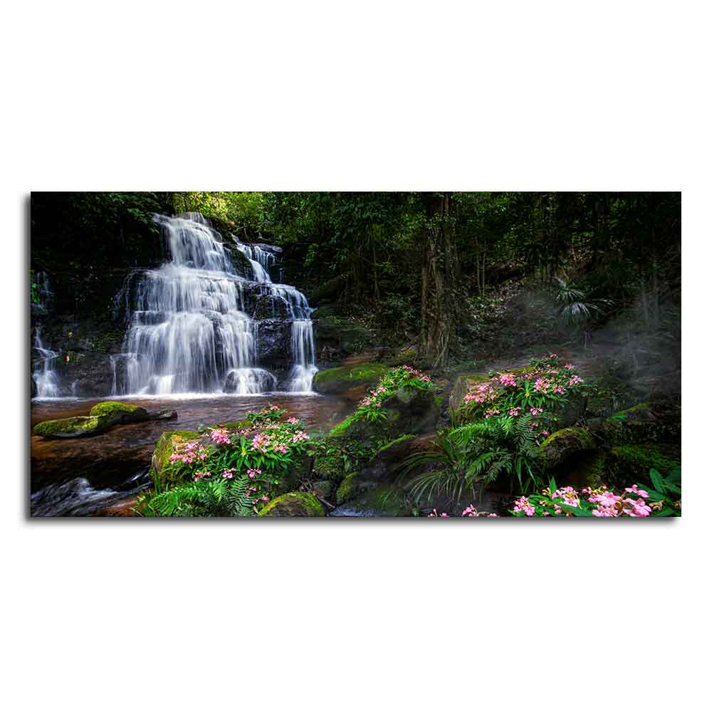 A Beautiful Waterfall in Forest Premium Canvas Wall Painting