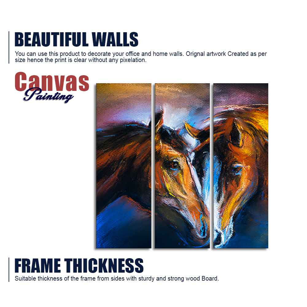 A Couple of Horses Canvas Wall Painting of 3 Pieces