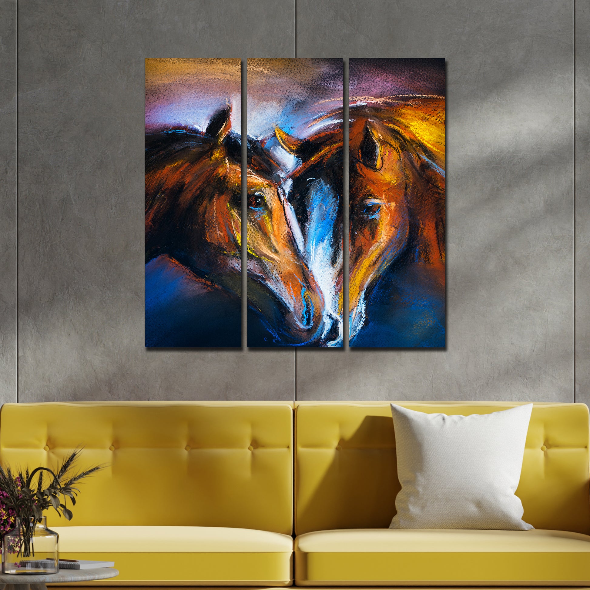 A Couple of Horses Canvas Wall Painting of 3 Pieces