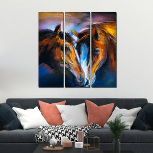 A Couple of Horses Canvas Wall Painting of 3 Pieces