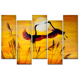 Pair of Cranes Flying 5 Pieces Canvas Wall Painting