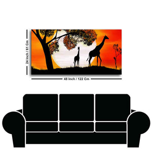 A Pair of Giraffe under a Tree in Sunset Canvas Wall Painting