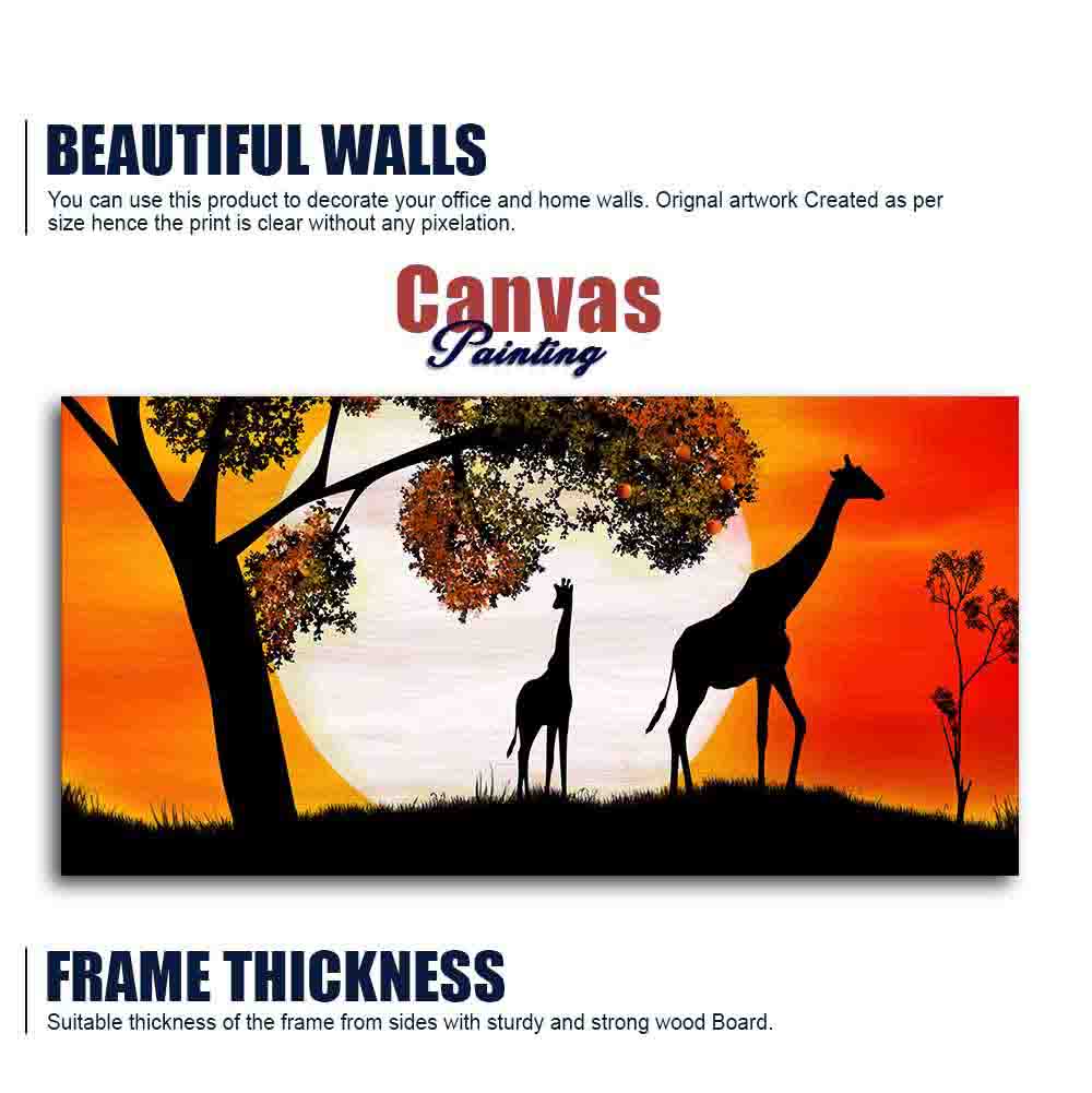 A Pair of Giraffe under a Tree in Sunset Canvas Wall Painting