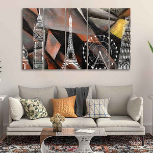 Abstract Art Famous Architectures Five Pieces Canvas Wall Painting