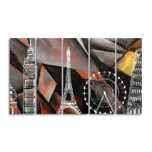 Abstract Art Famous Architectures Five Pieces Canvas Wall Painting