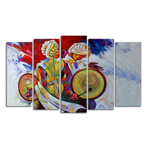 Abstract Art Folk Dance Wall Painting of Five Pieces Set