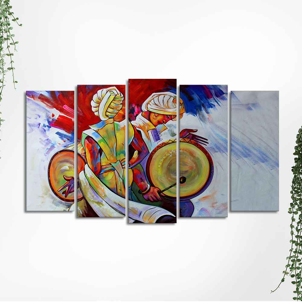 Abstract Art Folk Dance Wall Painting of Five Pieces Set