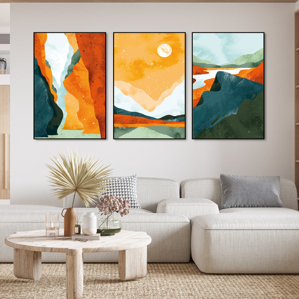 Abstract Art Landscape Floating Canvas Wall Painting Set of Three