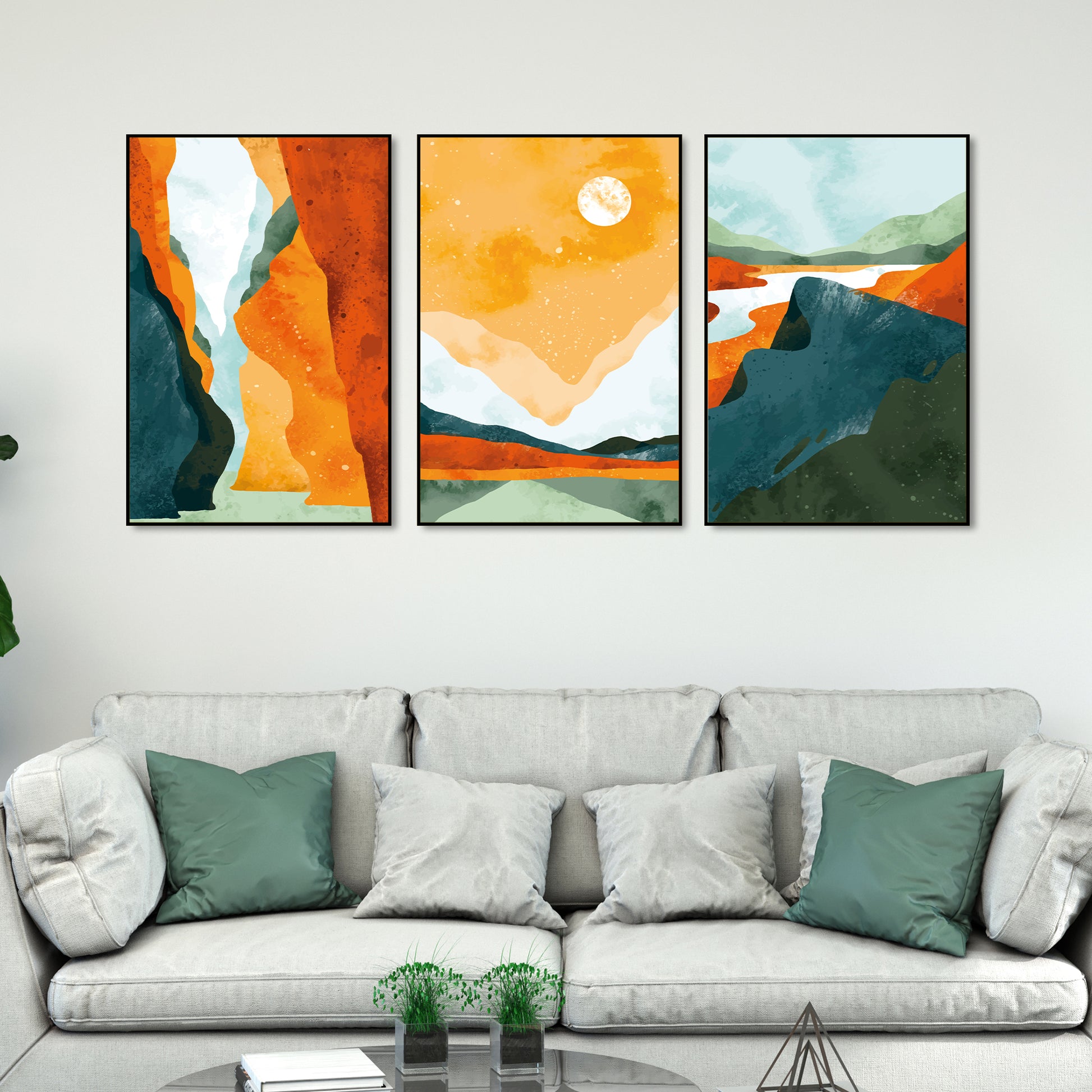 Abstract Art Landscape Floating Canvas Wall Painting Set of Three