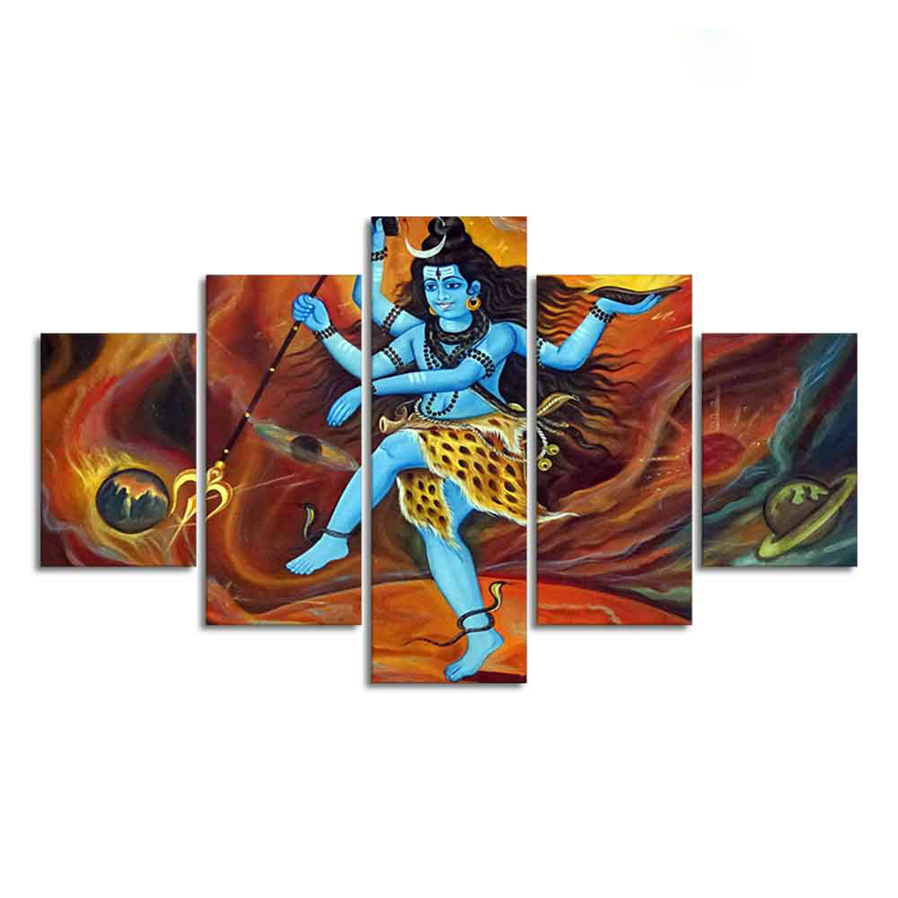 Abstract Art Lord Nataraja Five Pieces Canvas Wall Painting