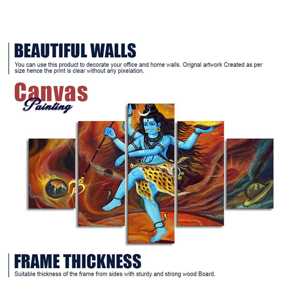 Abstract Art Lord Nataraja Five Pieces Canvas Wall Painting