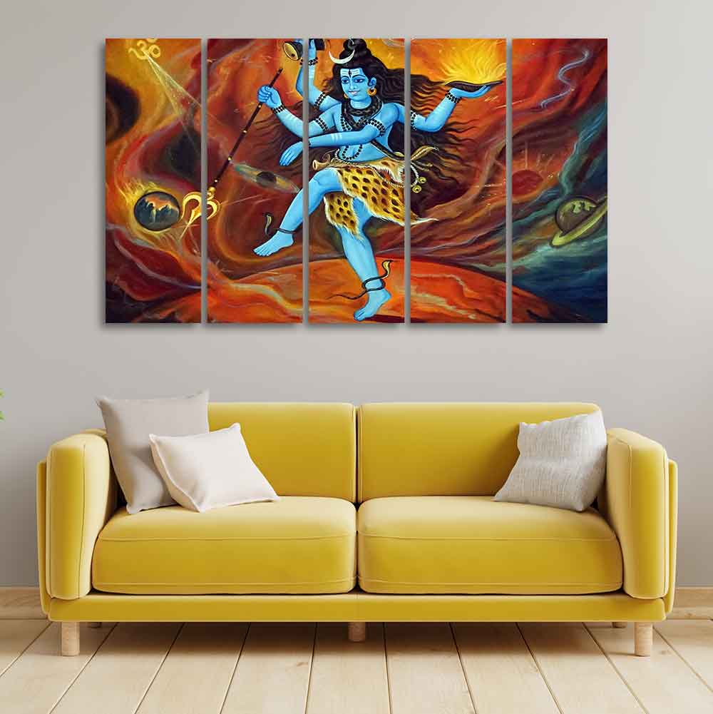 Abstract Art Lord Shiva Five Pieces Canvas Wall Painting