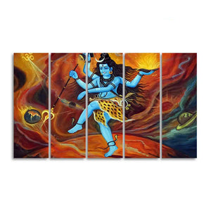 Abstract Art Lord Shiva Five Pieces Canvas Wall Painting