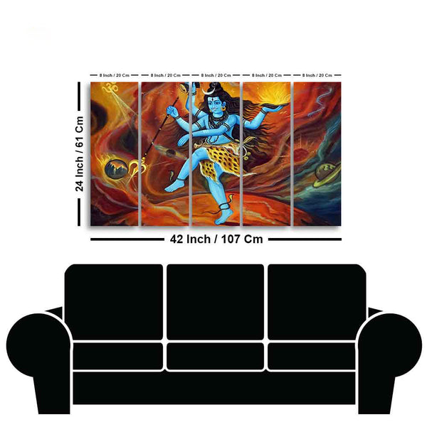 Abstract Art Lord Shiva Five Pieces Canvas Wall Painting