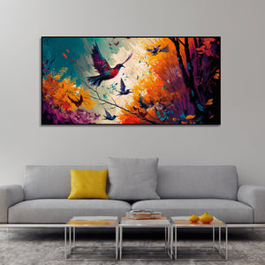 Abstract Art of Forest Landscape with Birds Canvas Wall Painting