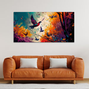 Abstract Art of Forest Landscape with Birds Canvas Wall Painting