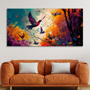 Abstract Art of Forest Landscape with Birds Canvas Wall Painting