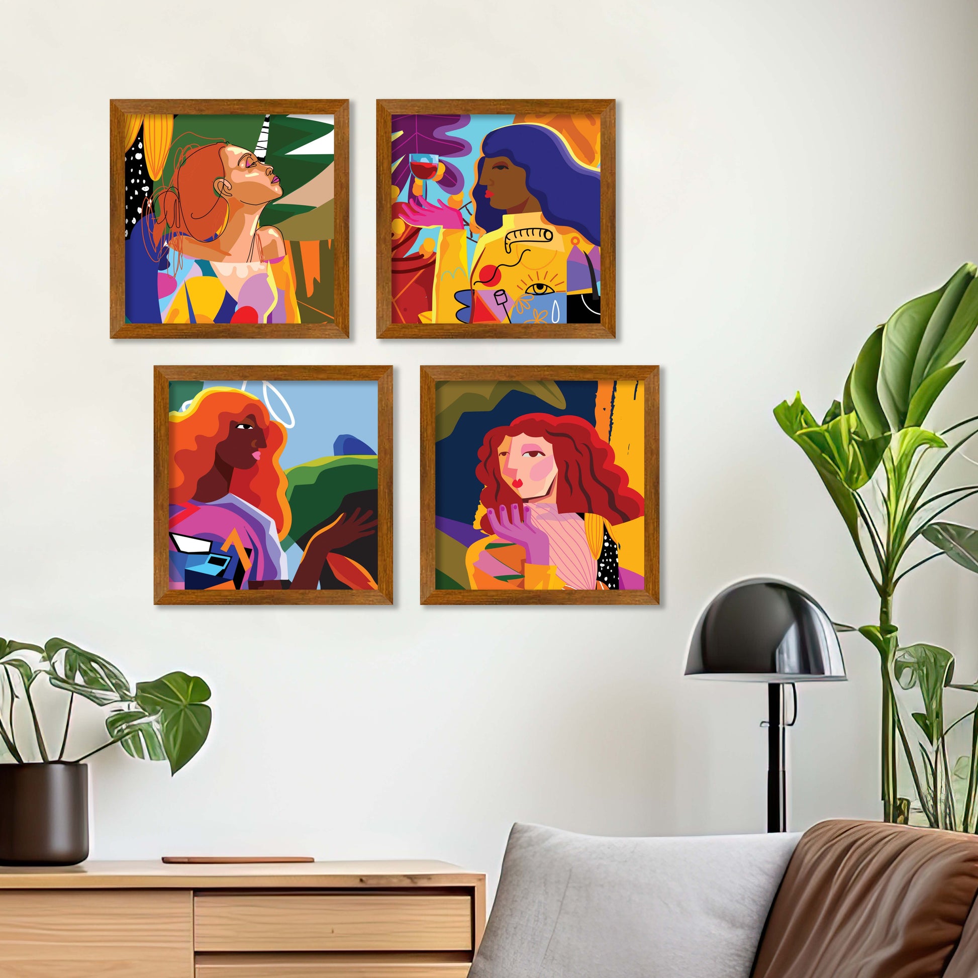 Abstract Art Portraits Wall Frame Set of Four