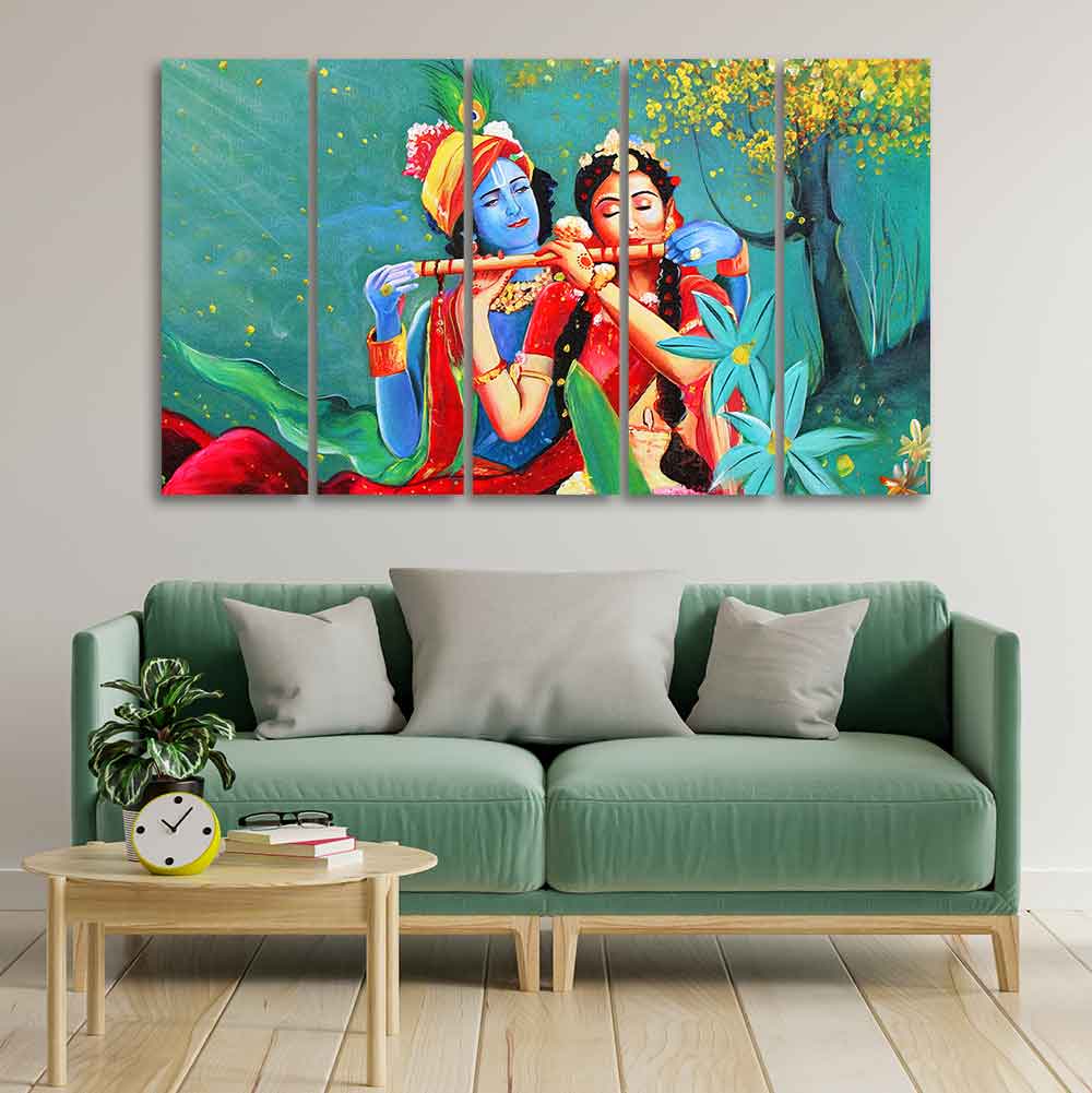 Abstract Art Radha Krishna Wall Painting of Five Pieces