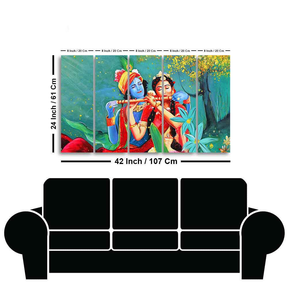 Abstract Art Radha Krishna Wall Painting of Five Pieces